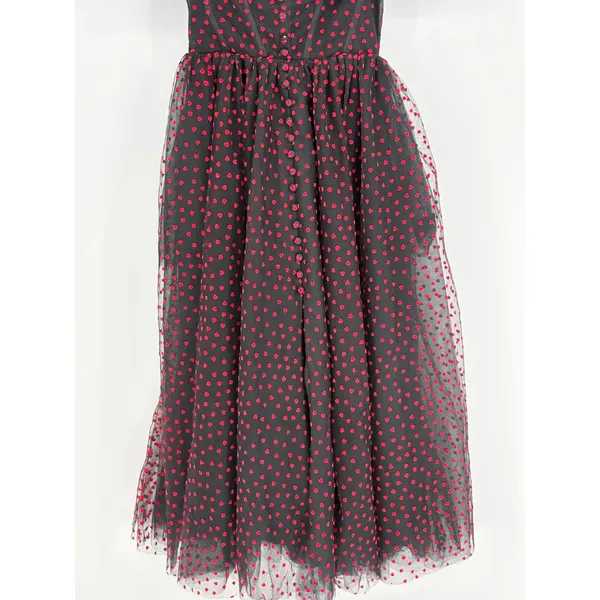 Heart Print Tulle Corset‎ Midi Dress Small Black Red Goth Coquette Prom Formal - Image 14