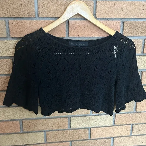 House of Harlow 1960 x REVOLVE Mardee Crop Top in Black Knit Crochet Size XS - Image 2