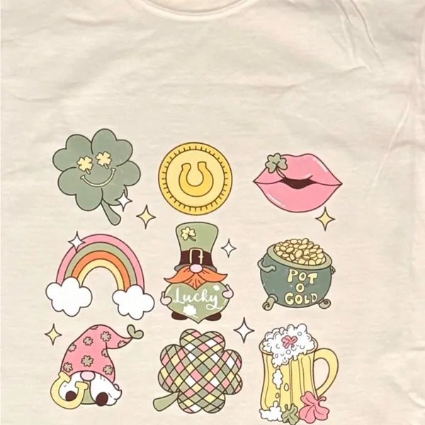 Comfort Colors ST PATRICKS Shirt Women Small Cream Gnome Lucky Retro Graphic Tee Trendy Boho - Image 6
