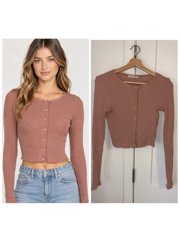 Reformation Jeans $148 Womans Small ribbed button-front crop top Summer Shirt - Image 2
