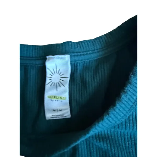 Offline by Aerie Womens Teal Green Ribbed Cropped Tank Top Side Stripe Size M‎ - Image 3