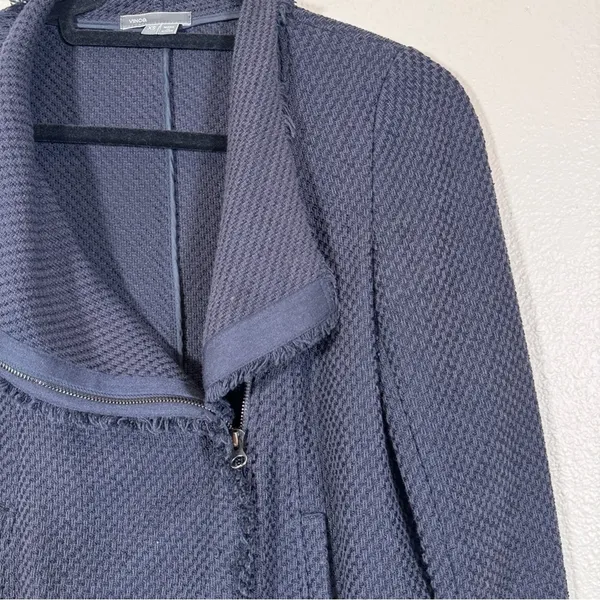 Vince Navy Blue Tweed Asymmetrical Zip Blazer Jacket Womens XS Preppy Classic - Image 11
