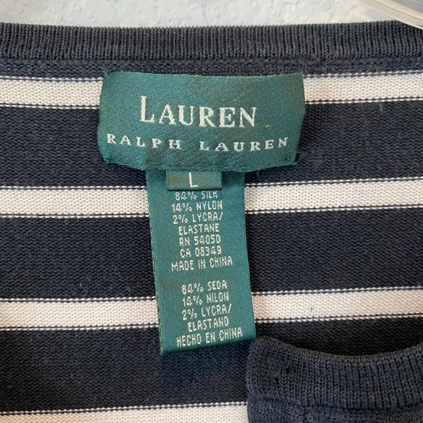 Ralph Lauren Silk Blend Navy & White Coastal Cardigan size large - Image 2