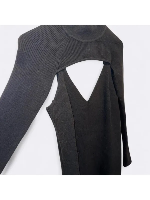 ABERCROMBIE & FITCH BLACK RIBBED DRESS WITH REMOVABLE SHRUG - Image 3