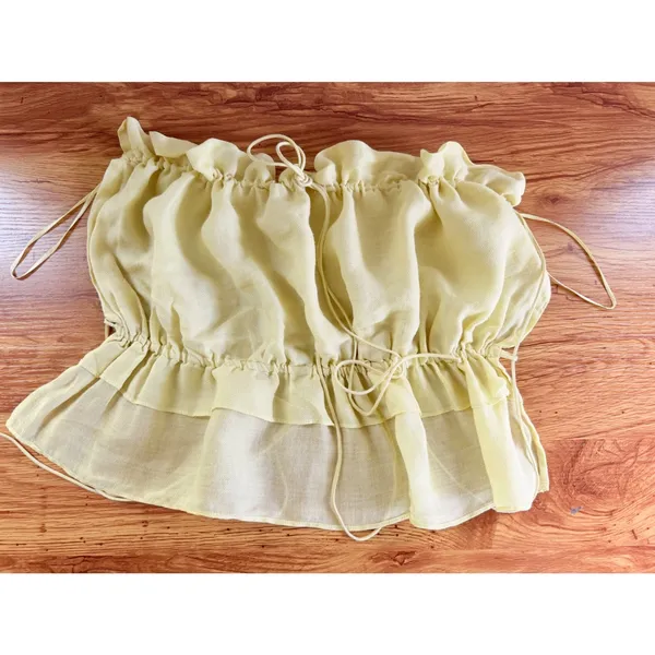 Bardot Margo Barely There Open Back Ruffle Top Yellow Large US 8 - Image 8