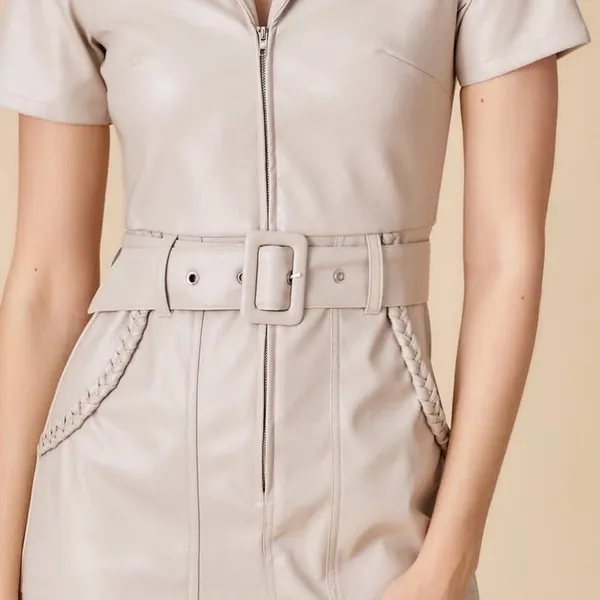 Triple Threads Cream Belted Mini Dress White - Image 2