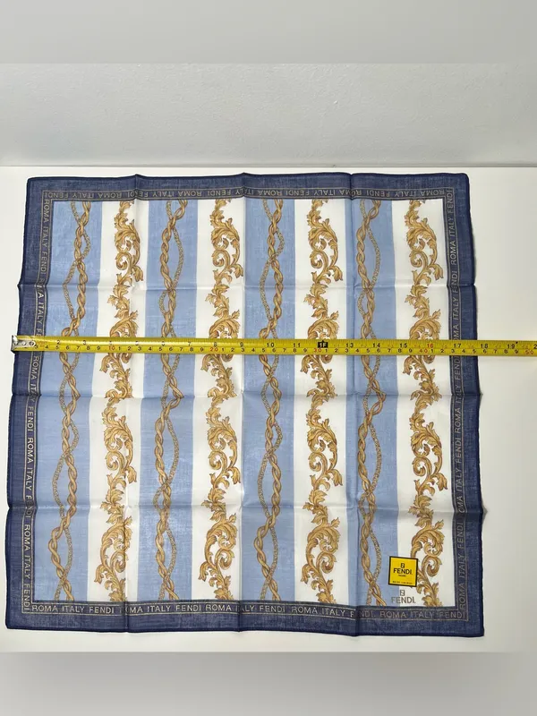 FENDI Logo Vintage Baroque Chain Print Cotton Scarf Handkerchief Bandanna - Image 4