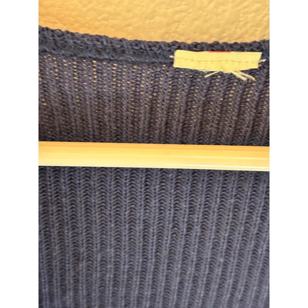 Navy Blue Pointelle Knit Short Sleeve Top Textured Crochet Style‎ Ribbed Sweater - Image 5
