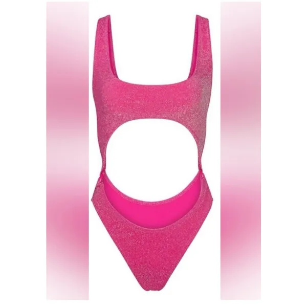SKIMS Size 4x Magenta Pink Glitter Sparkle Swimsuit Sexy Cut Out Monokini NWT - Image 3