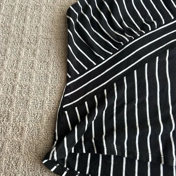 Banana Republic Top‎ Malibu Large L Black White Stripe Sleeveless V-Neck 90s Y2K - Image 3