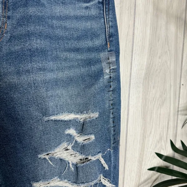 NWT American Eagle Stretch High Rise Ripped Mom Jeans Indigo Shatter 6 Short - Image 8