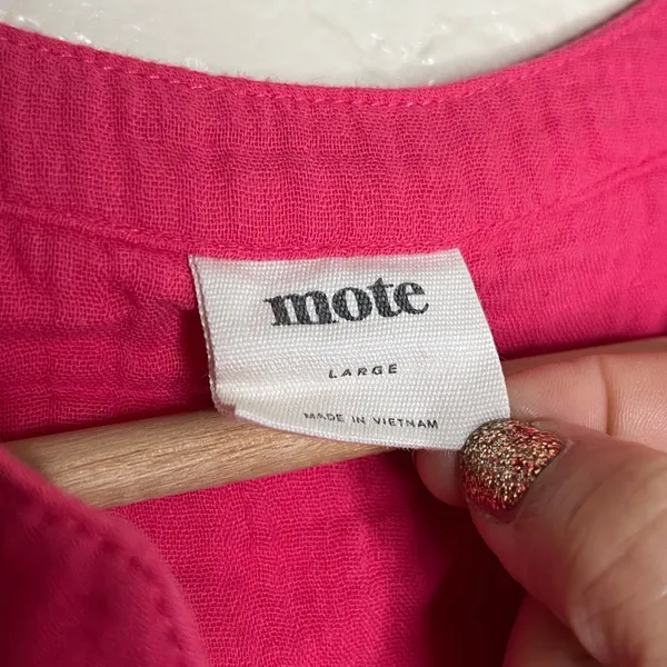 Mote Women's Cotton Gauze Pink Long Sleeve V-Neck Popover Blouse Size Large - Image 2