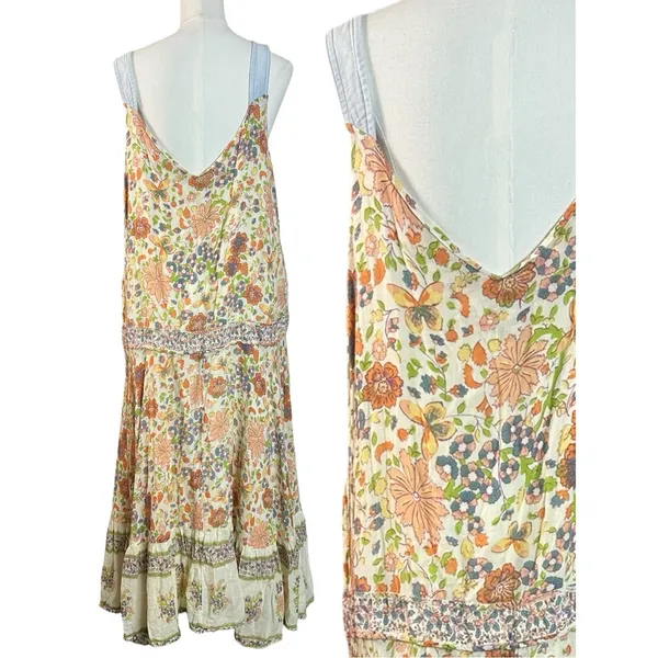 Free People Retro 70s Bohemian Block Print Snap Front Kelso Maxi Dress Large - Image 9