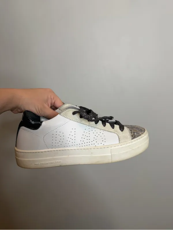 P448 John Sneakers Women 8 EU 38 White Leather Metallic Snake Glitter Italy - Image 2