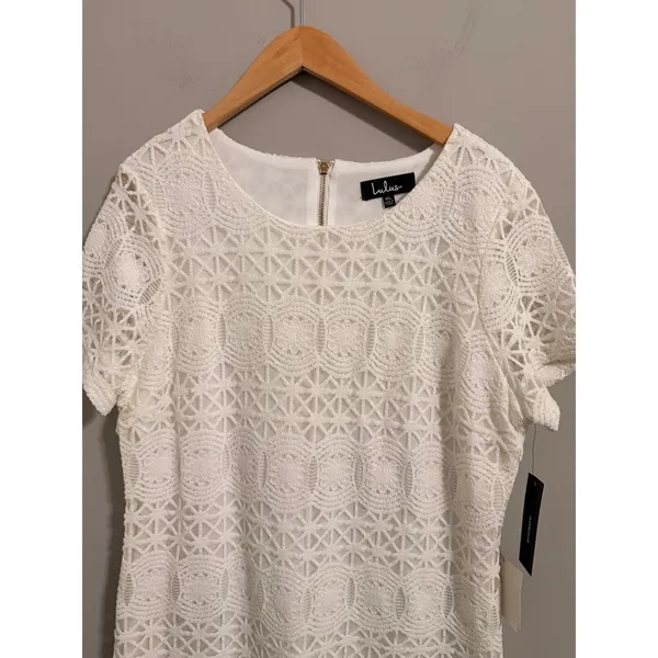 Lulus Lace Shift Dress‎ Womens XL White Geometric Crochet Short Sleeve Mini New - Image 3