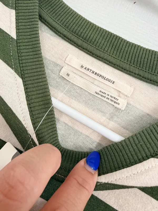 Anthropologie Paris Striped Long Sleeve Tee Green Cream Varsity Streetwear XS - Image 4