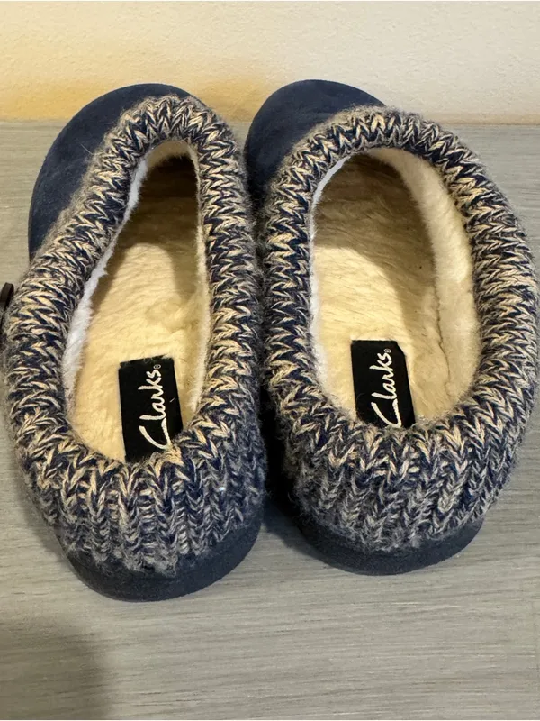 Clarks Womens Suede Leather Comfort Clog Knitted Collar Slipper Plush Faux Sz‎ 7 - Image 3