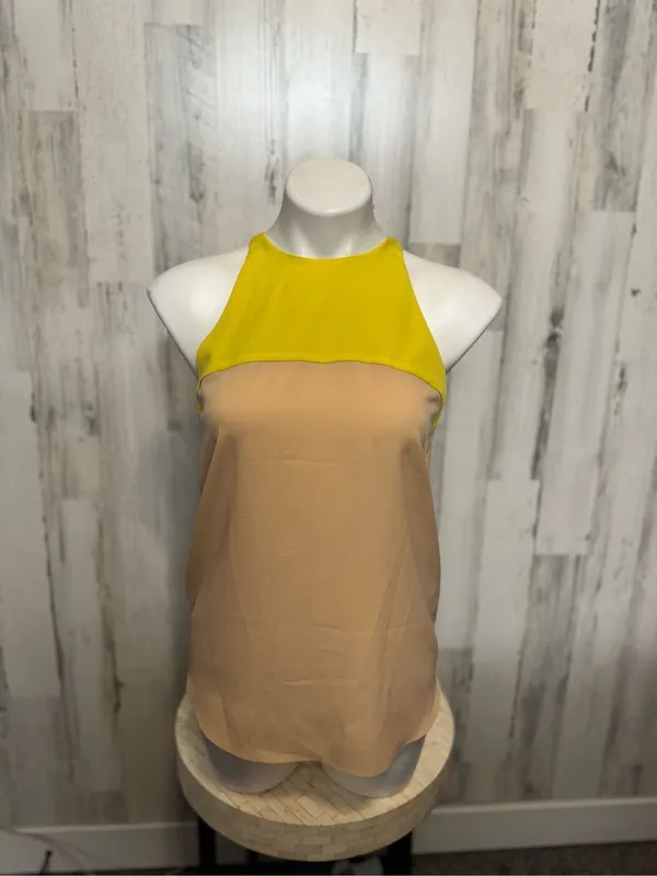 Zara Basic Colorblock High Neck Halter Tank Top Yellow Beige Womens XS Zip Back - Image 2