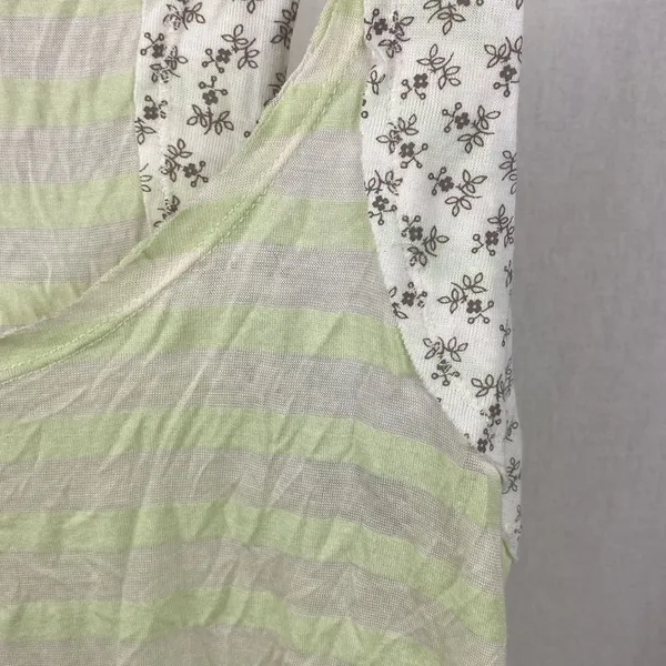 We The Free People Ivory & Green Stripes & Floral Print Tank Top S - Image 4