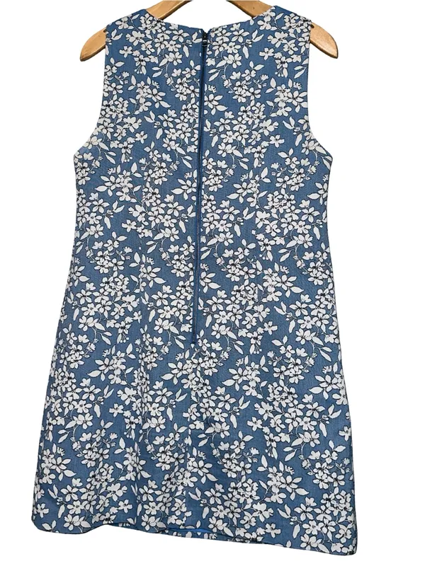 Alice & Olivia Women’s Size 6 Blue & White Floral Jacquard Sleeveless Dress - Image 3