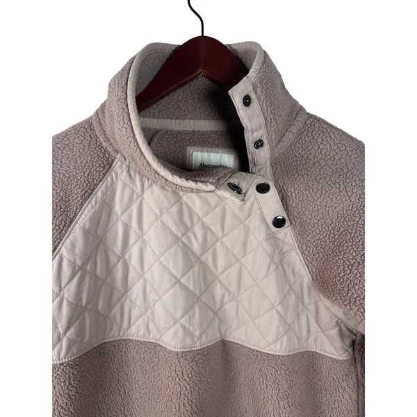 Abercrombie & Fitch XS Sherpa Fleece Quilted Mock Neck‎ Snap Pullover Sweatshirt - Image 2