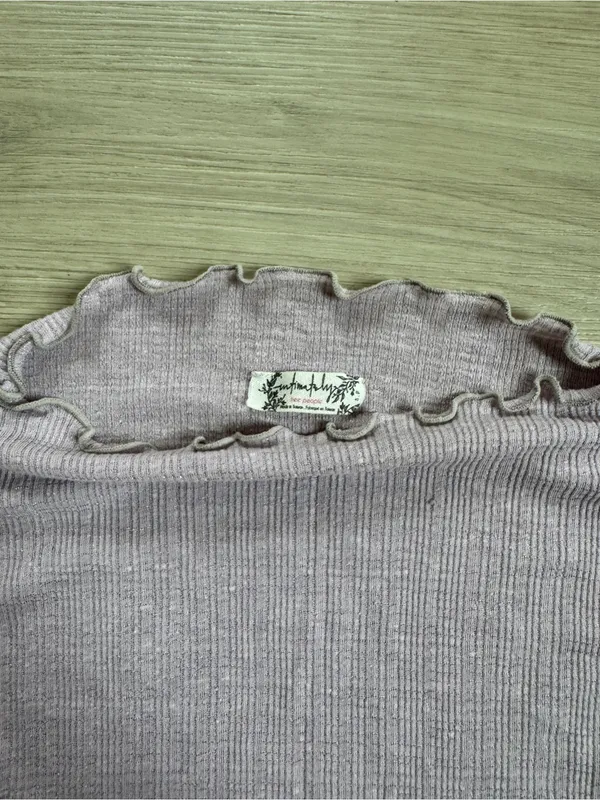 Free People purple ribbed mock neck lettuce edge long sleeve top balletcore chic - Image 2