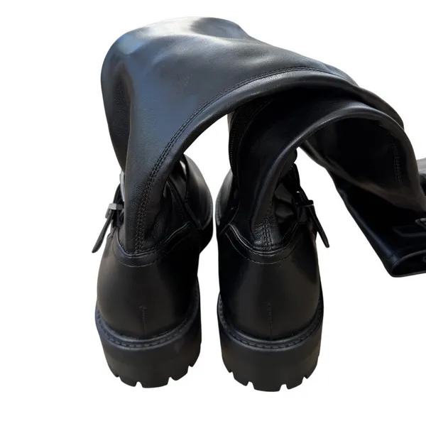 Marc fisher LTD Over The Knee Lug Sole Moto Boots Black Buckle Size 5.5 Side Zip - Image 5