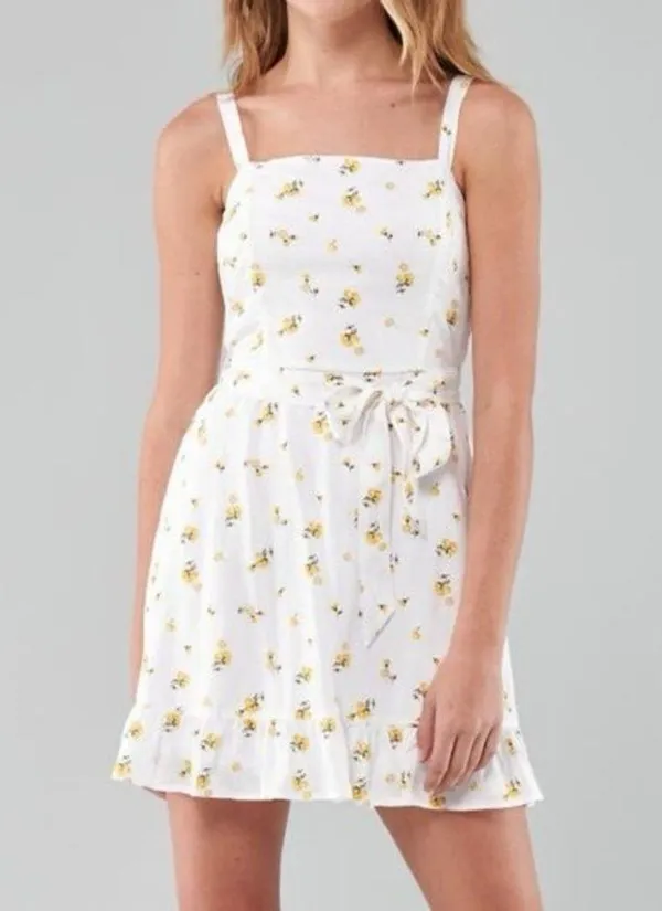Hollister white with dainty yellow flowers belted mini dress NWT - Image 2