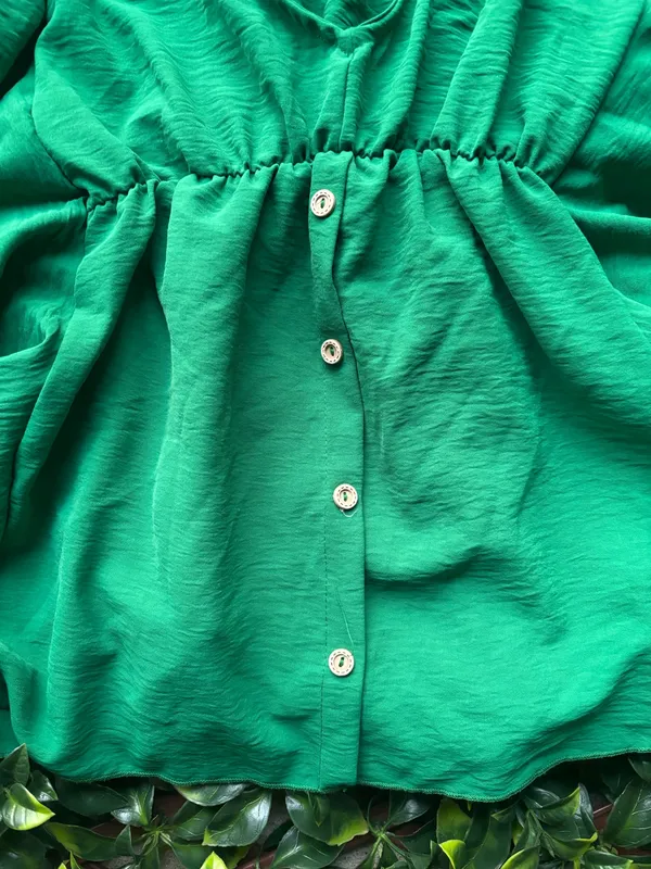 Haptics by Karen Green Button Ruffle Woven Top size Large - Image 4
