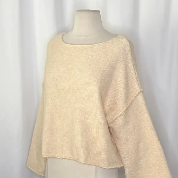 ZARA Bateau Neck Cropped Sweater Wool Solid Ivory‎ Pullover Knit Knitwear Small - Image 6