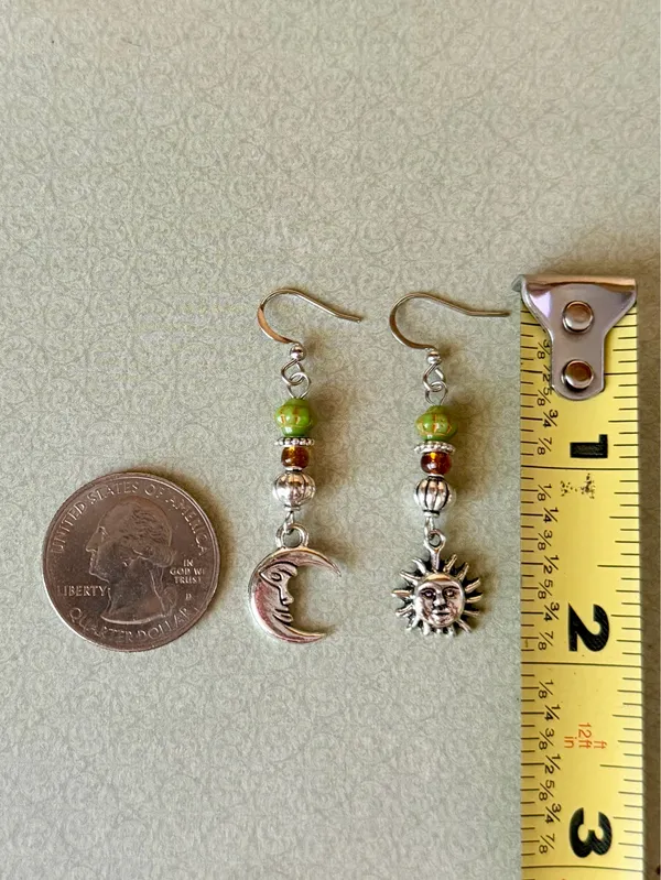 Handmade moon & sun vintage fairy whimsy dangle earrings☀️🌙 - Image 5