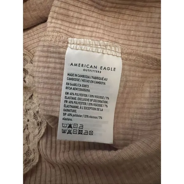 American Eagle Heathered Pink Square Neck Lace Hem Crop Top XS - Image 4
