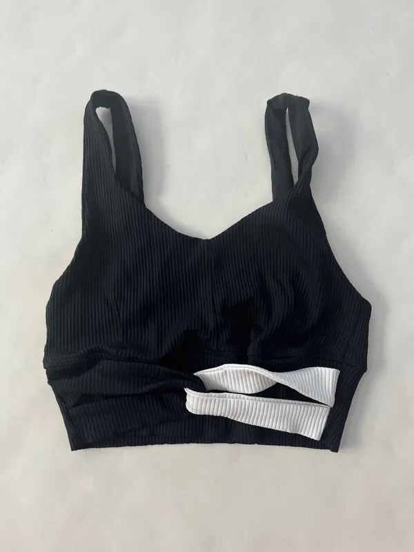 CARBON38 Twisted Ribbed Longline Sports Bra Black White Small $78 - Image 3