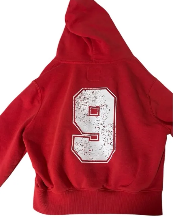Lazy sundays Red Graphic Zip Up Number Cropped Hoodie - Image 2