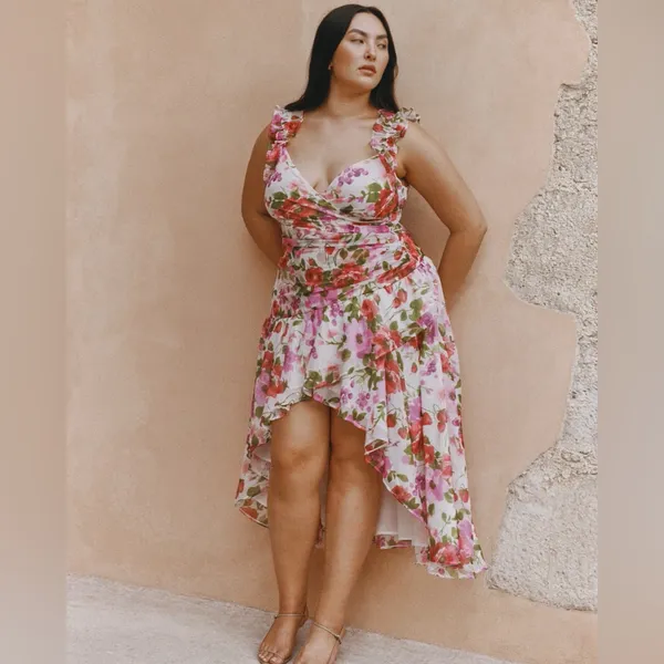 NWT Abercrombie & Fitch Floral Ruffle Strap High-Low Maxi Dress LT Wedding Guest - Image 3