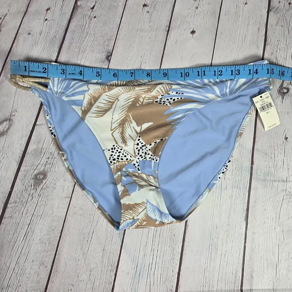 Aerie Women Blue Tan‎ Tropical Palm Leaf Strappy Bikini Bottom Size L 1753-2363 - Image 8
