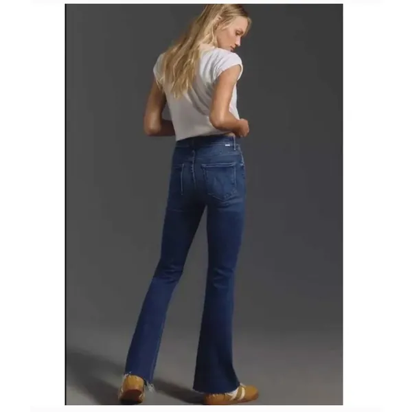 NEW Mother Anthropologie Women Jeans 34 Blue High Rise Flare Raw Take it Easy - Image 15
