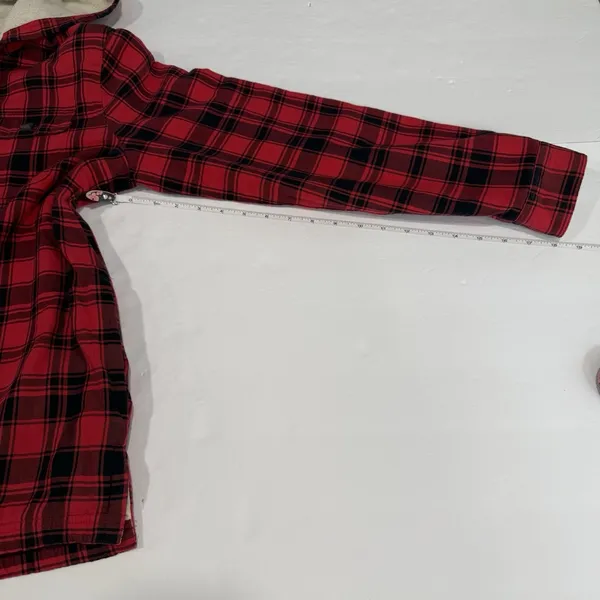 LL Bean Red Buffalo Plaid Fleece Lined‎ Flannel Hooded Shirt Jacket Shacket XS - Image 9