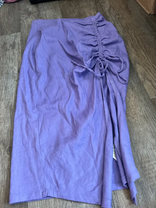 By Anthropologie Ruched Side-Slit‎ Linen Midi Skirt - Image 9