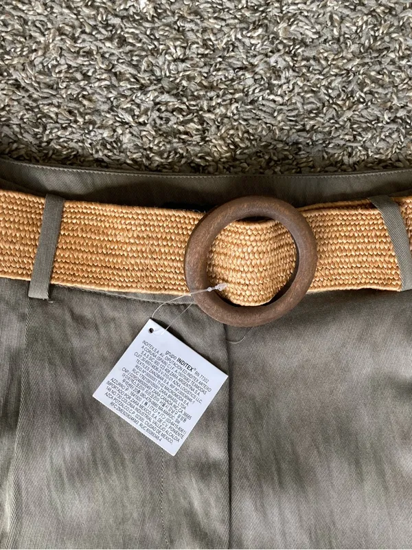 Zara High Waisted Linen Blend Bermuda Shorts Belted Size S NWT - Image 4