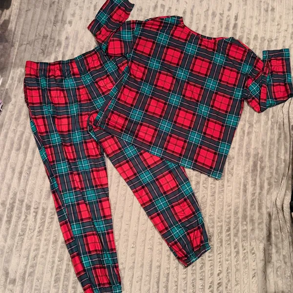 Joyspun‎ Womens Holiday Plaid Pajama Set Cheers Red Green L 12-14 JS4395051SA - Image 9