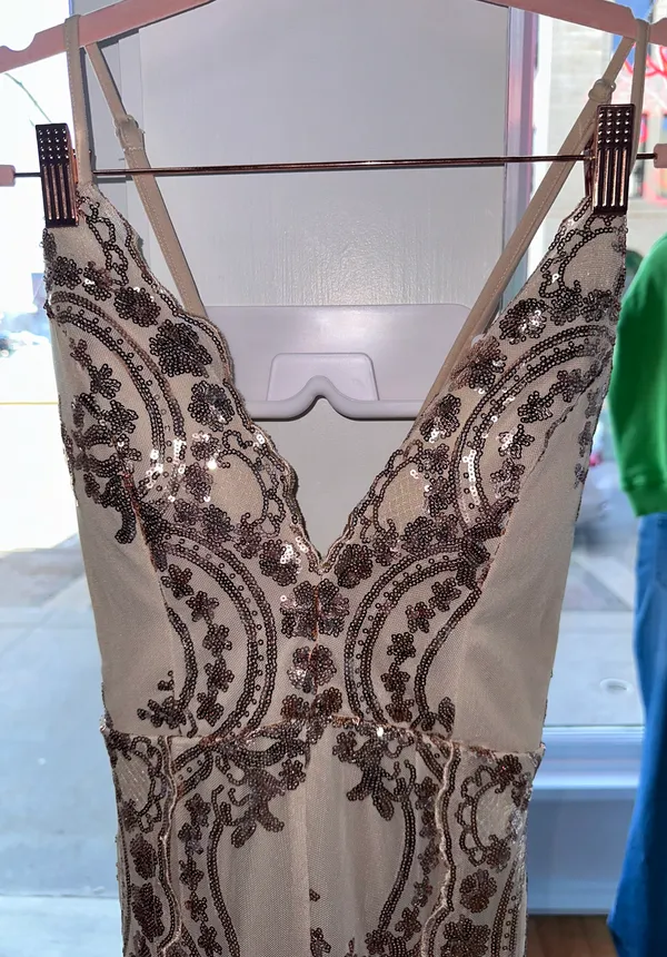 Boutique Gold / Tan Lace Prom Dress - Image 6