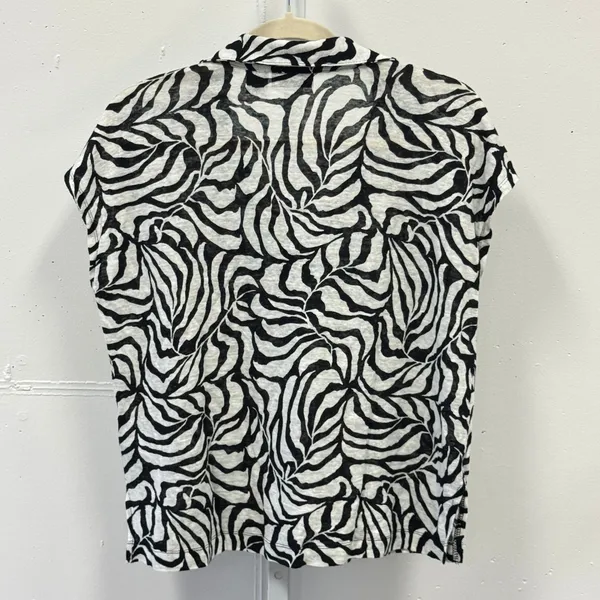 Tahari 100% Linen Zebra Print V-Neck Cap Sleeve‎ Top T-shirt Black White Med - Image 2