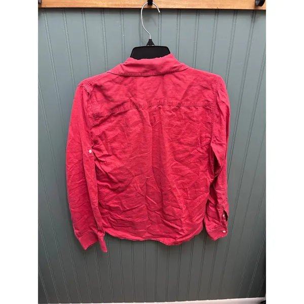 Lauren Ralph Lauren Red 100% Linen Roll Tab Button Down Shirt Small - Image 4