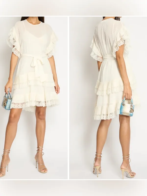 Zimmermann Espionage Pleat Frill Mini Dress Cream Ecru, US 8 Zimmermann size 2 - Image 2
