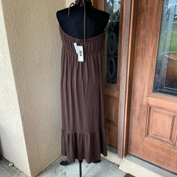 Maternal America Womens Dress Size Large‎ Brown Knit Halter Maxi Maternity NEW - Image 3