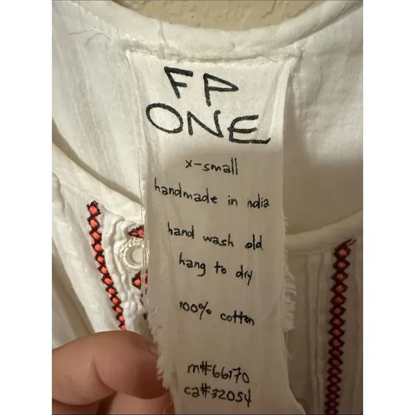 Free People White Cotton Asymmetrical Dress with Red Embroidery - Image 3