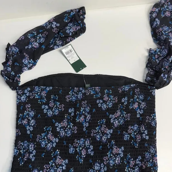 NWT coquette black floral off shoulder top dark romantic ruffle sleeves junior L - Image 3