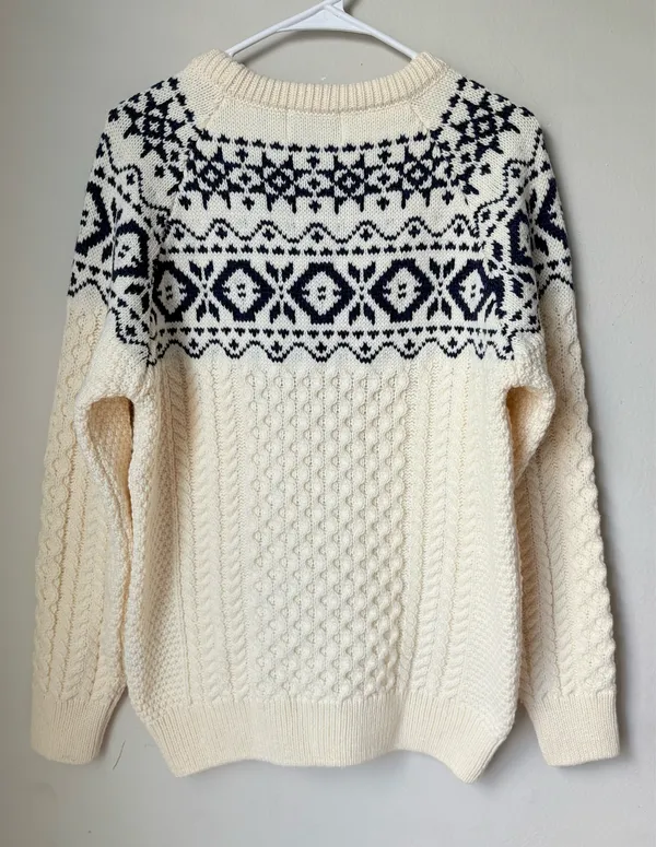 Original Aran Co Women Fair Isle Crew Neck Aran Sweater M cream 100% Merinowool - Image 2