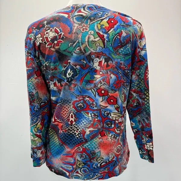 Chico’s Bold Boho All Over Floral Print 3/4 Sleeve Top Whimsical Dopamine M-L - Image 4